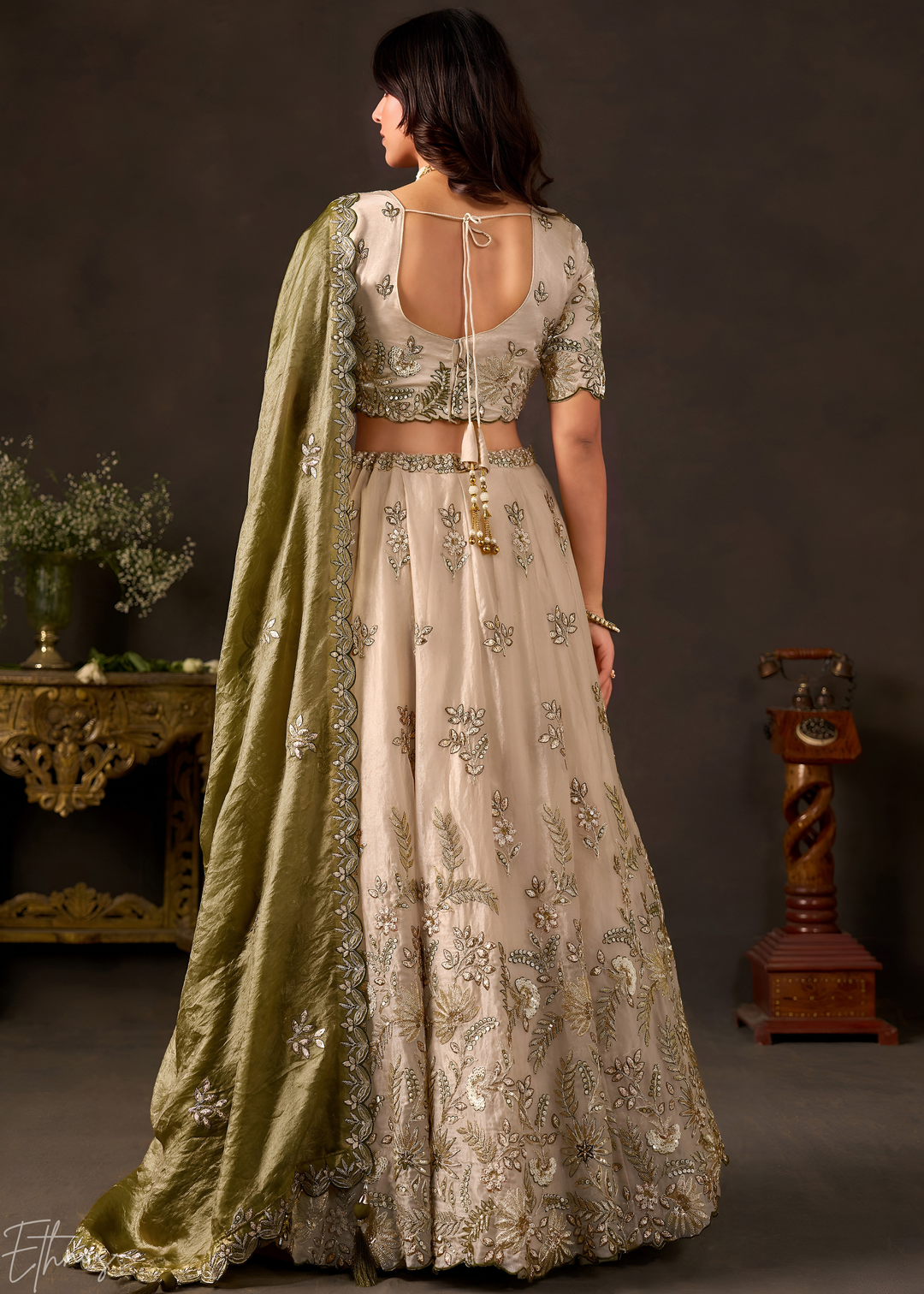 Olive  Gilded Meadow Silk Lehenga Choli