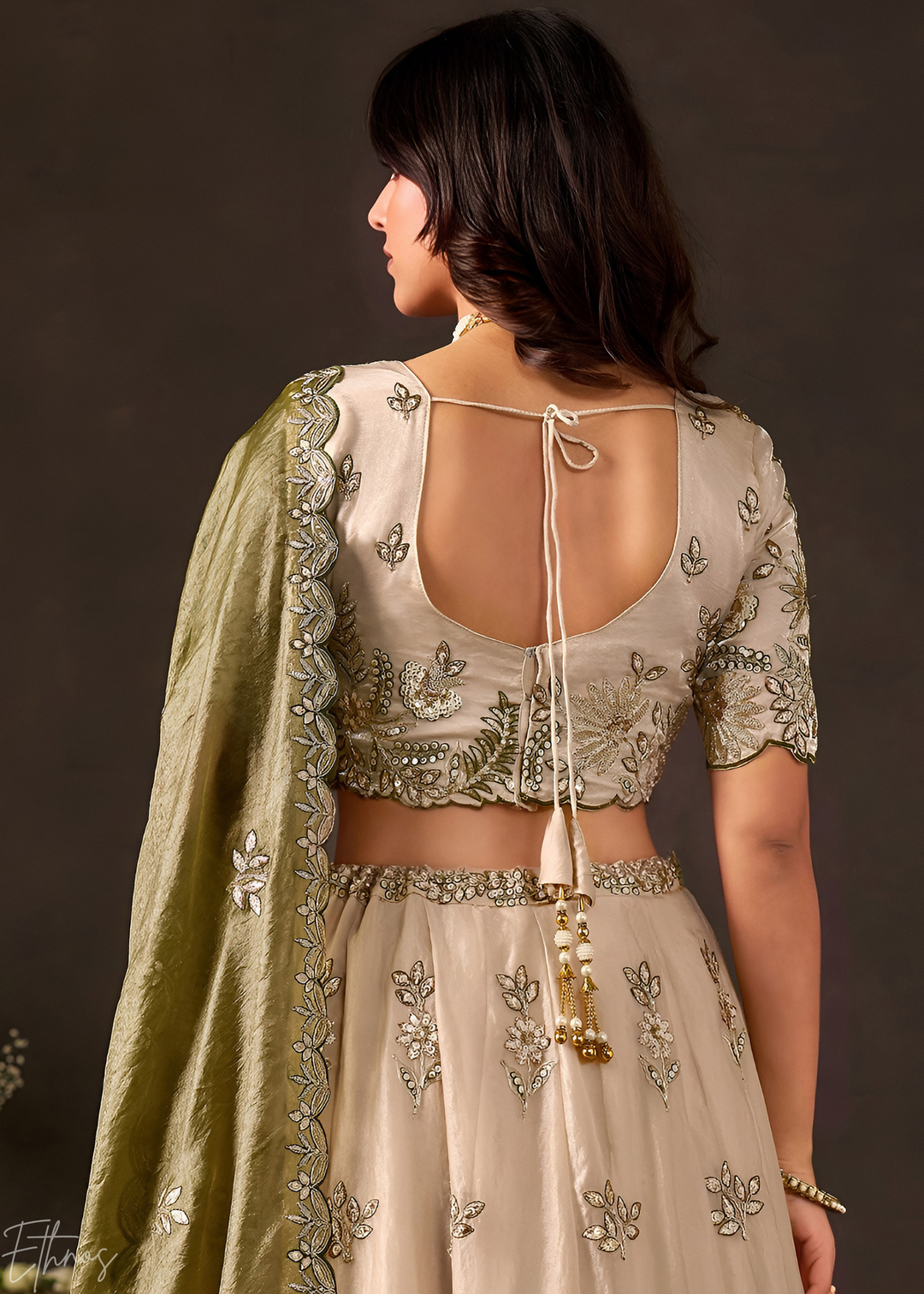 Olive  Gilded Meadow Silk Lehenga Choli