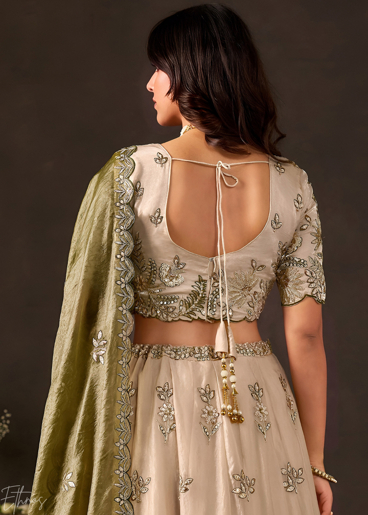 Olive  Gilded Meadow Silk Lehenga Choli