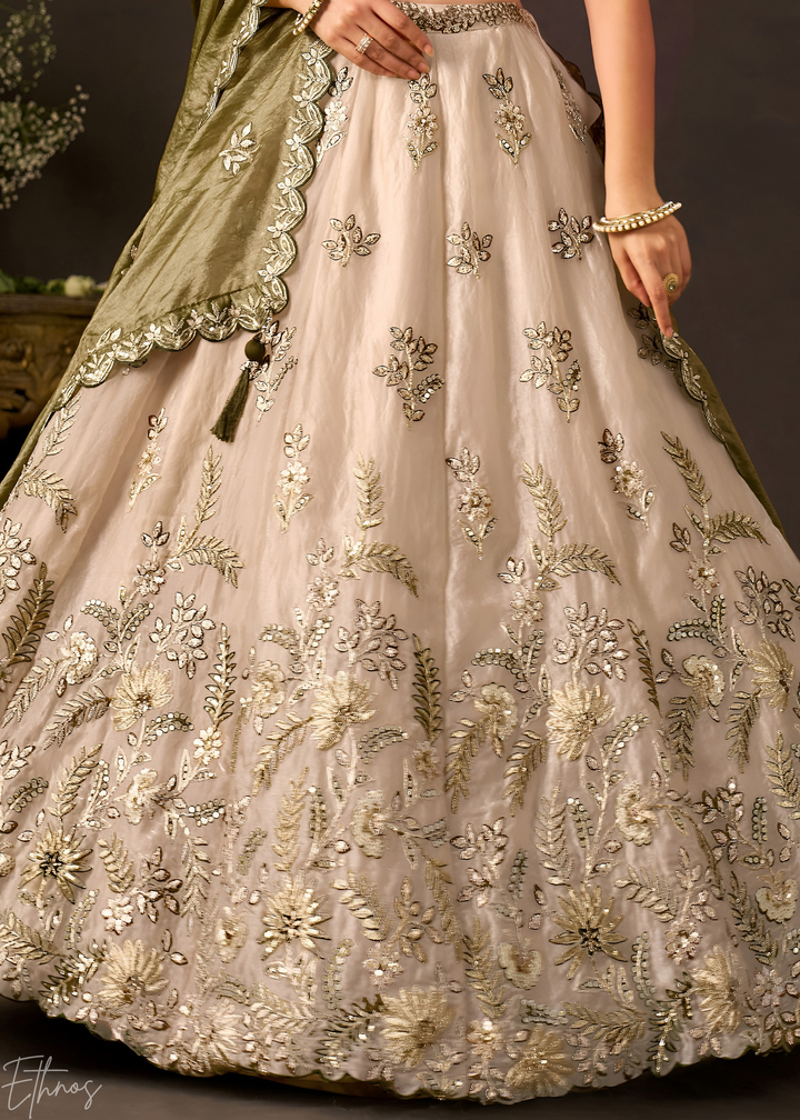 Olive  Gilded Meadow Silk Lehenga Choli