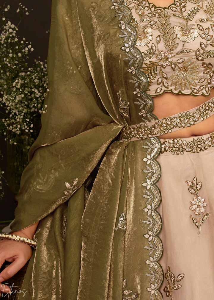Olive  Gilded Meadow Silk Lehenga Choli