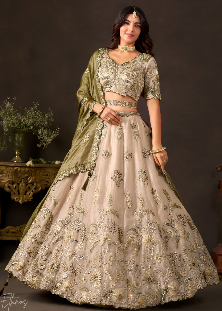 Olive  Gilded Meadow Silk Lehenga Choli