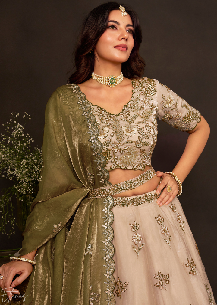Olive  Gilded Meadow Silk Lehenga Choli