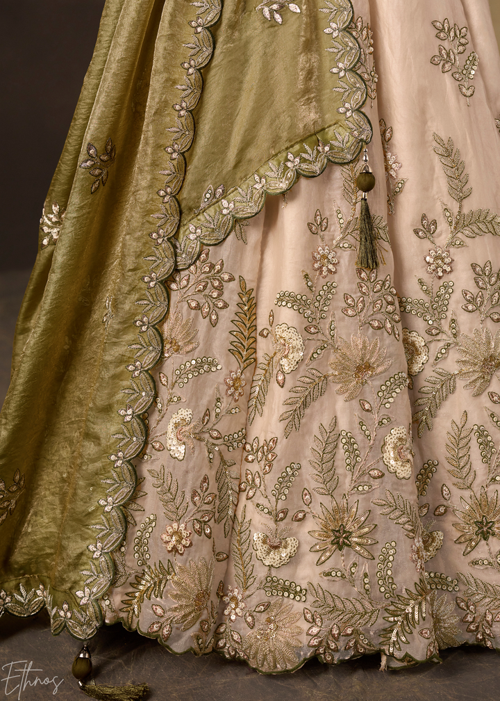 Olive  Gilded Meadow Silk Lehenga Choli