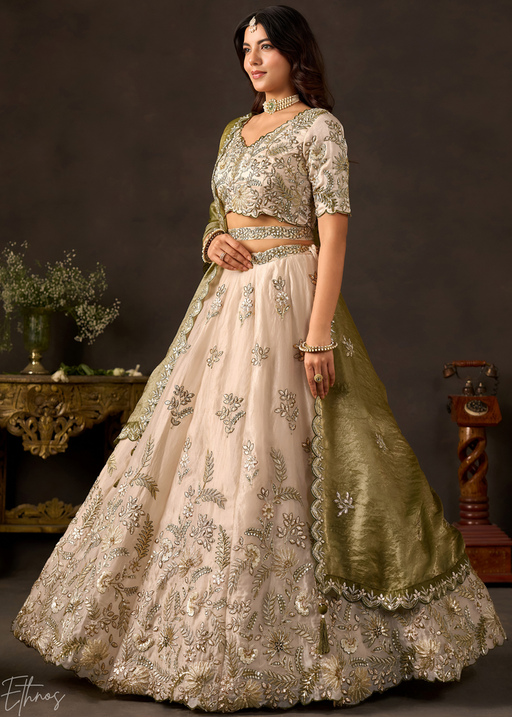 Olive  Gilded Meadow Silk Lehenga Choli
