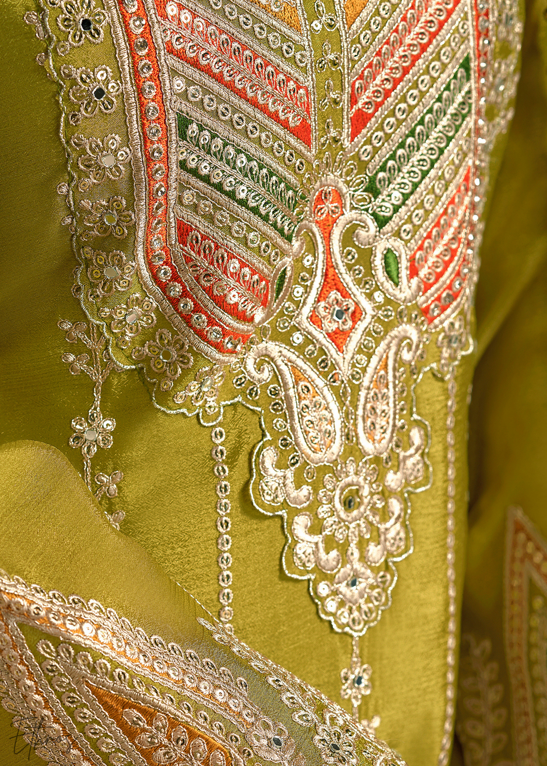 Olive Glaze Printed Chinon Dhoti Suit