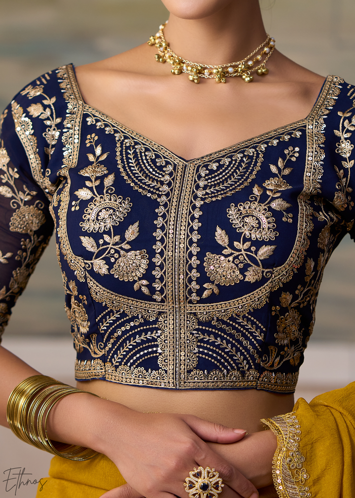 Olive Gold Ruffle Border Georgette Saree