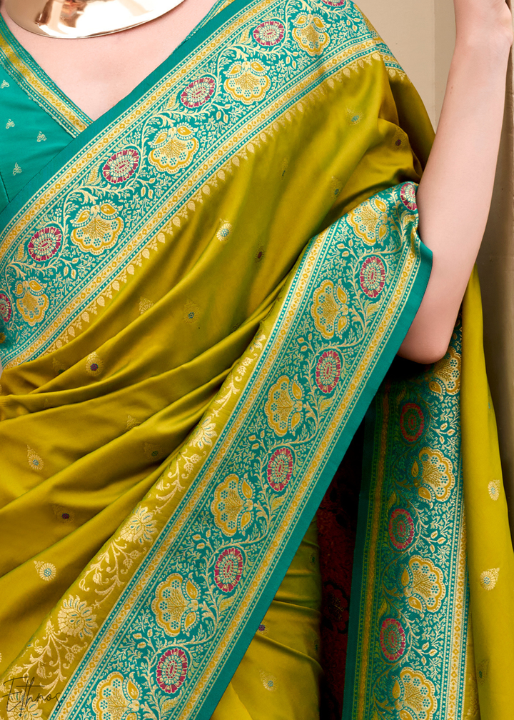 Olive Green Banarasi Silk Saree