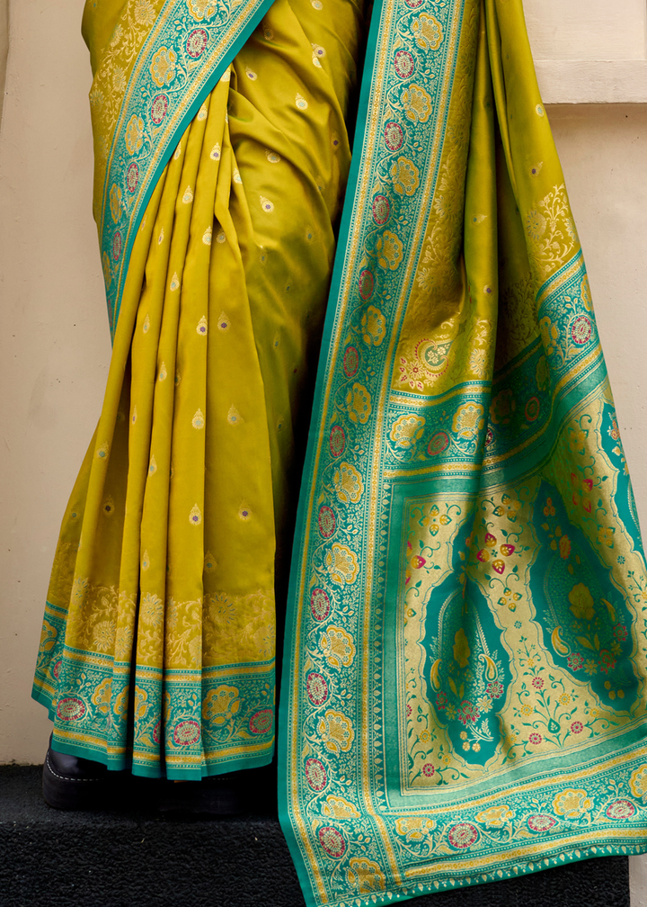 Olive Green Banarasi Silk Saree