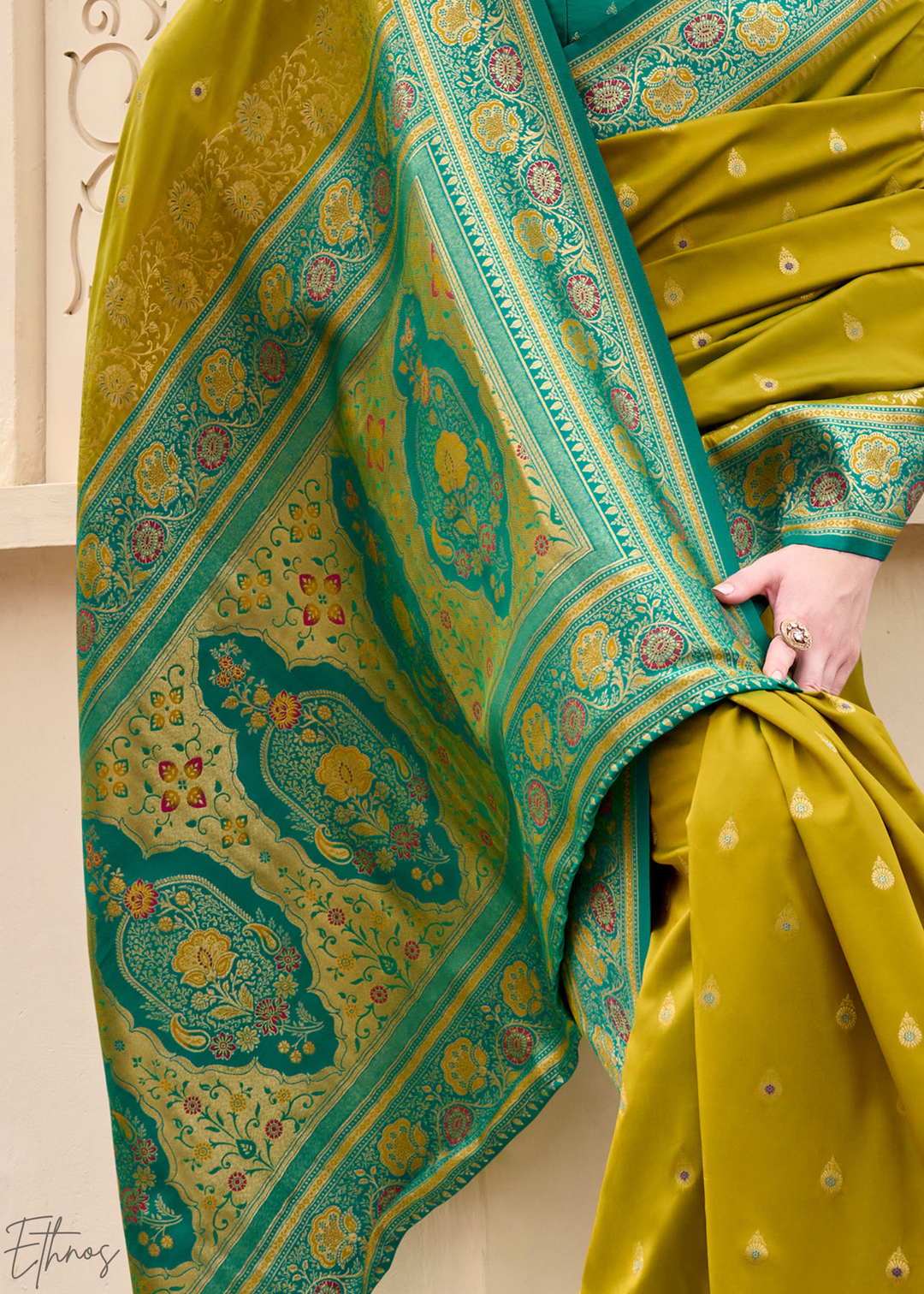 Olive Green Banarasi Silk Saree