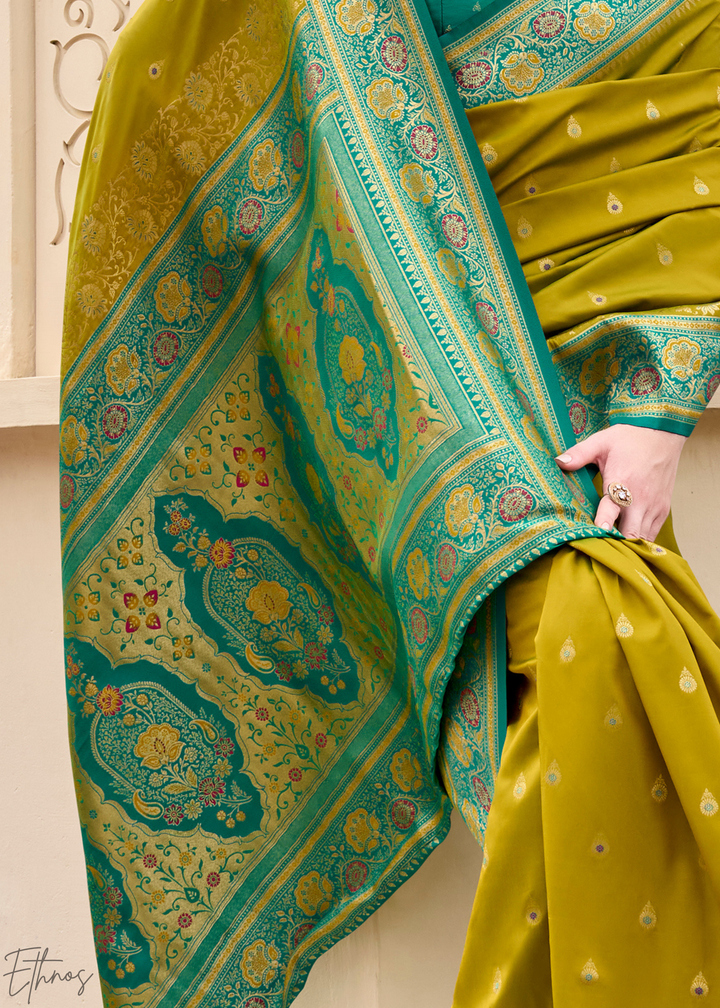 Olive Green Banarasi Silk Saree