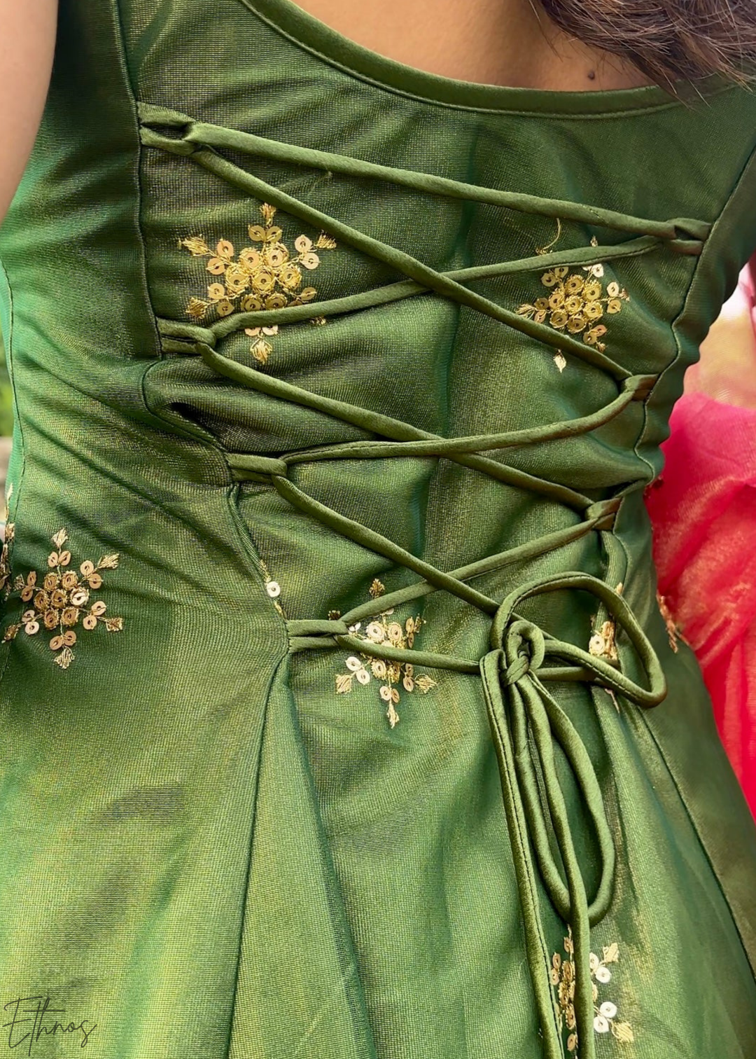 Olive Green Scattered Star Motif Cosmos Silk Suit