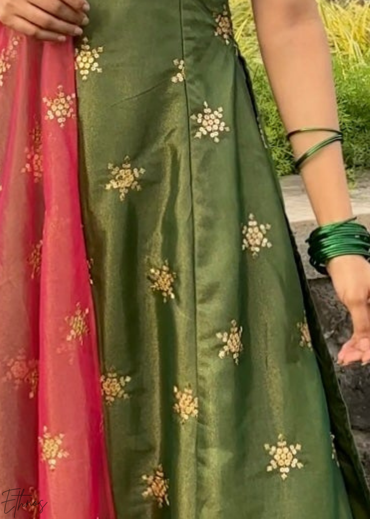 Olive Green Scattered Star Motif Cosmos Silk Suit