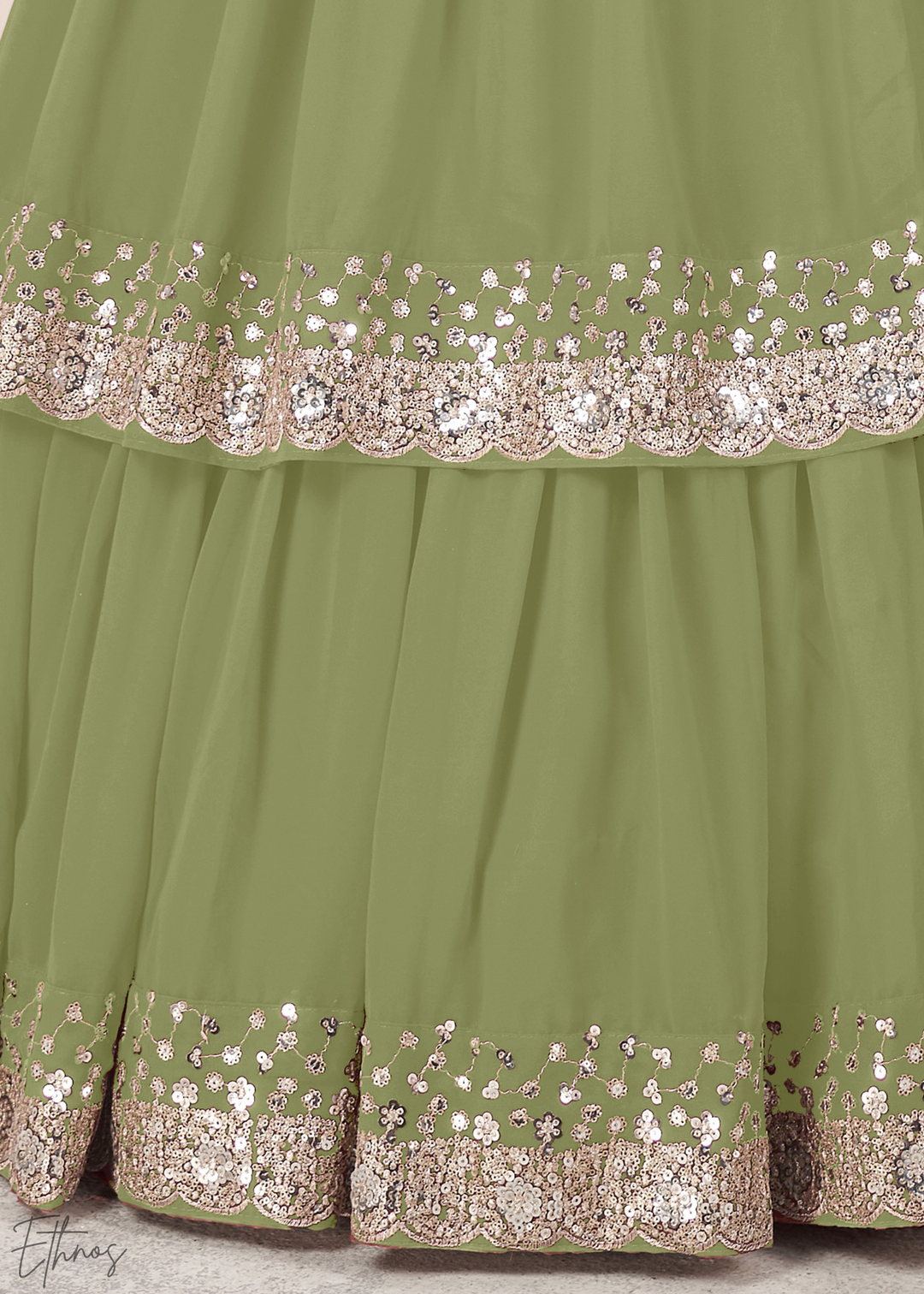 Olive Green Sequins Georgette Lehenga