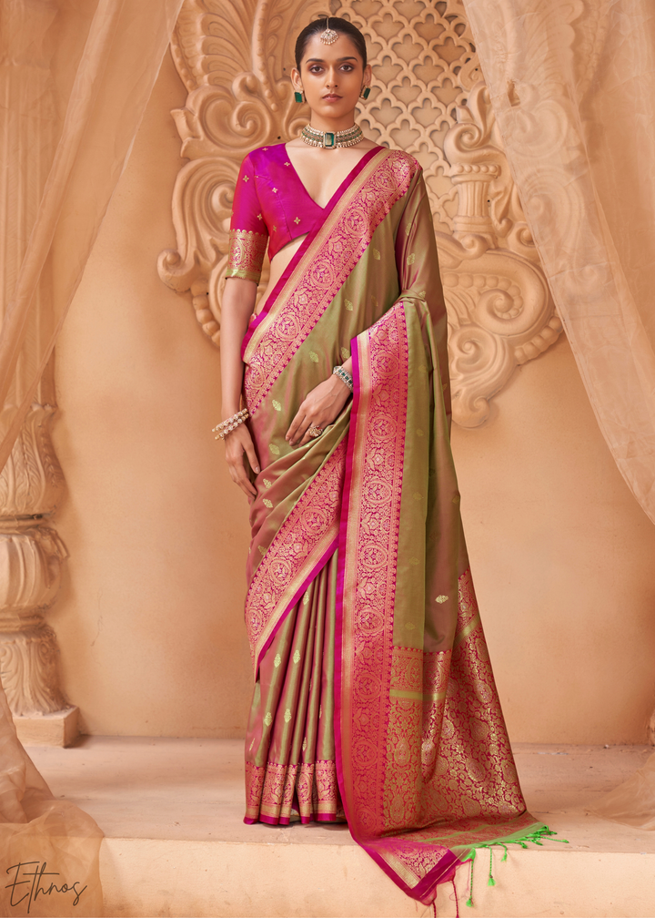 Champagne Bronze Traditional Zari Woven Silk Saree