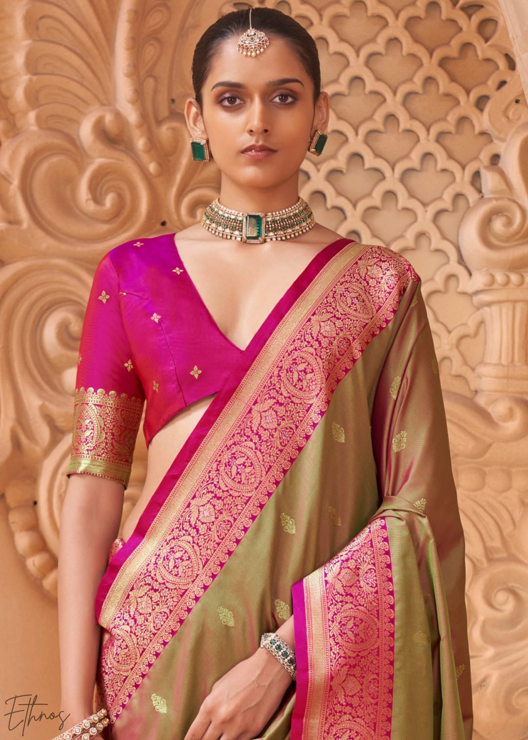 Champagne Bronze Traditional Zari Woven Silk Saree