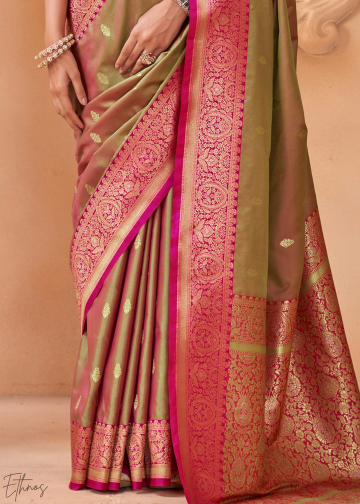 Champagne Bronze Traditional Zari Woven Silk Saree
