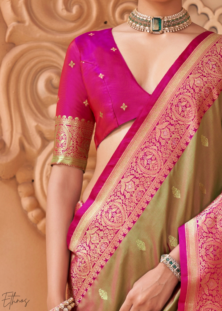 Champagne Bronze Traditional Zari Woven Silk Saree