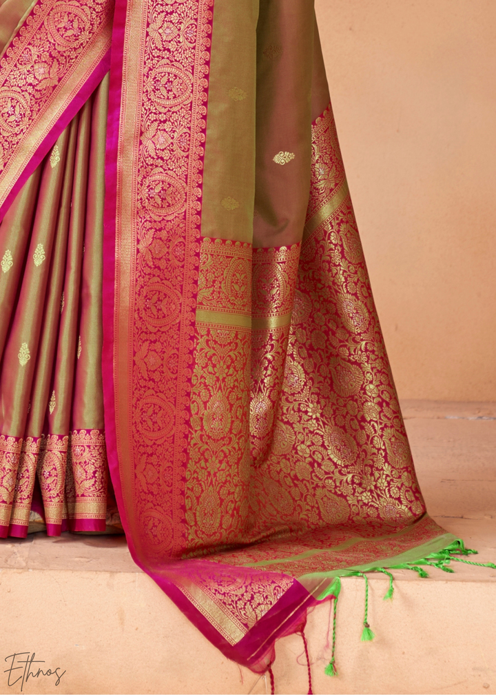 Champagne Bronze Traditional Zari Woven Silk Saree