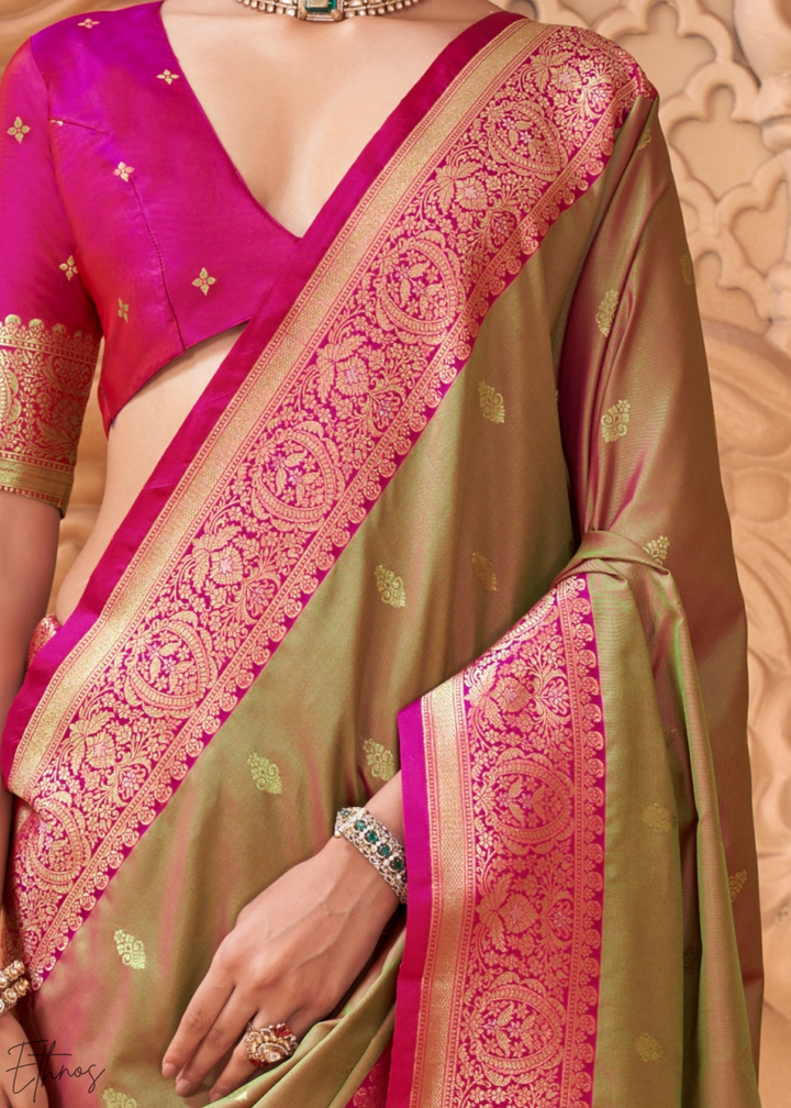 Champagne Bronze Traditional Zari Woven Silk Saree