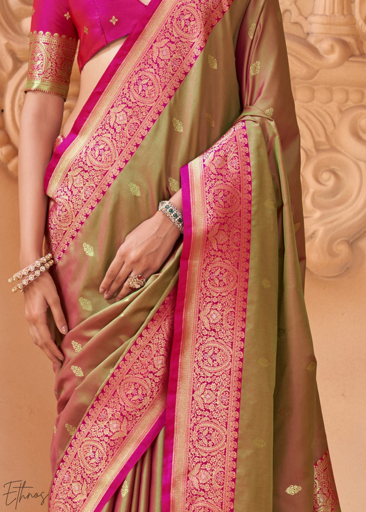 Champagne Bronze Traditional Zari Woven Silk Saree