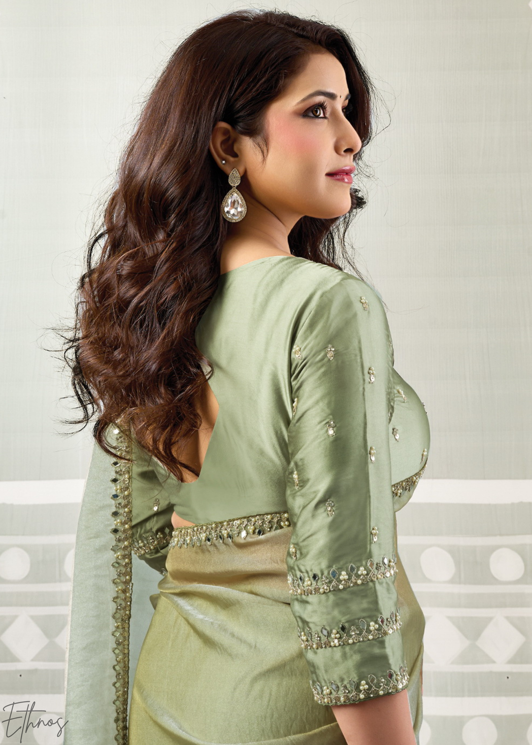 Olive Minimalist Zari Organza Satin Silk Saree