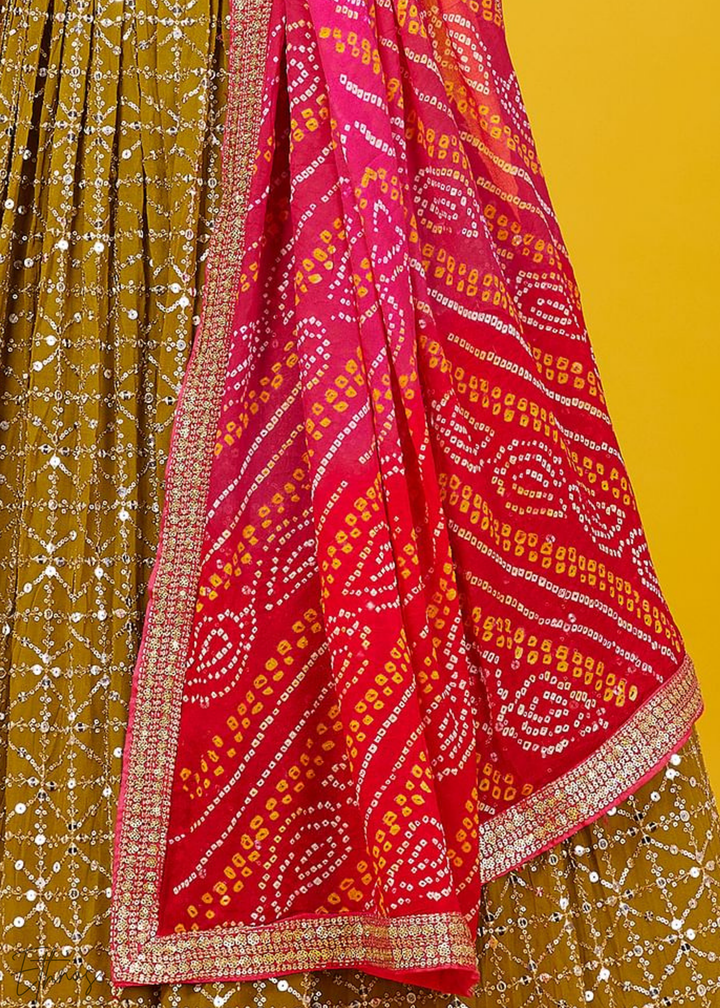 Olive Green Sequins Georgette Lehenga