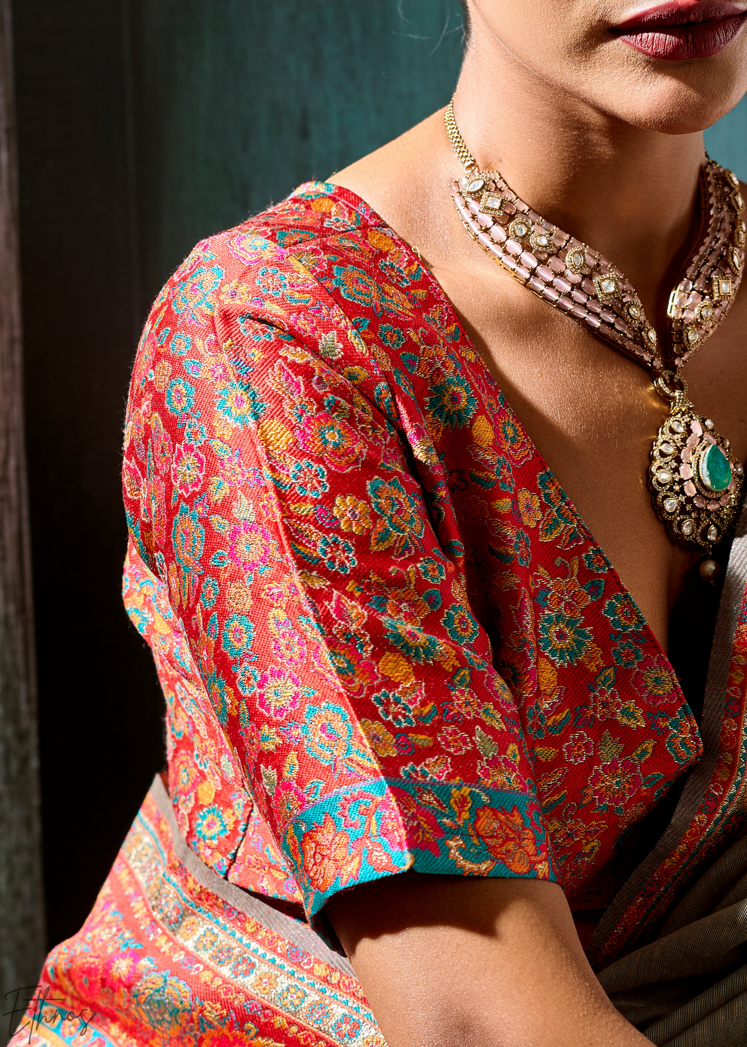 Olive Taupe Kashmiri Kani Pashmina Silk Saree