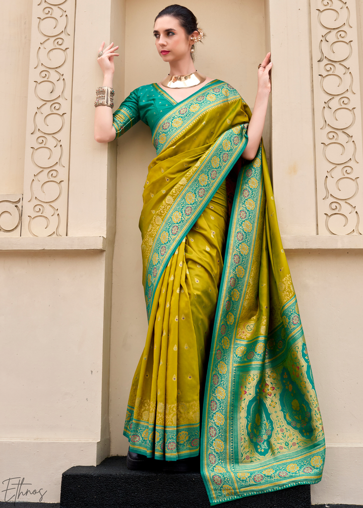 Olive Green Banarasi Silk Saree