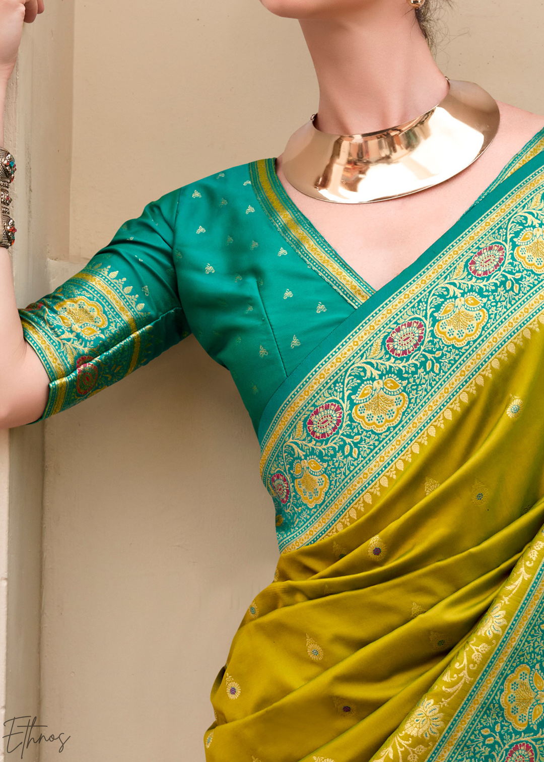 Olive Green Banarasi Silk Saree