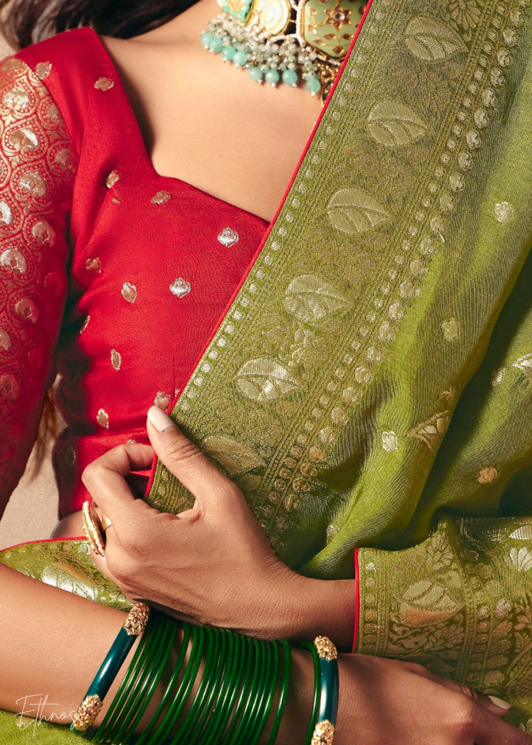 Olive Green Zari Dola Silk Saree