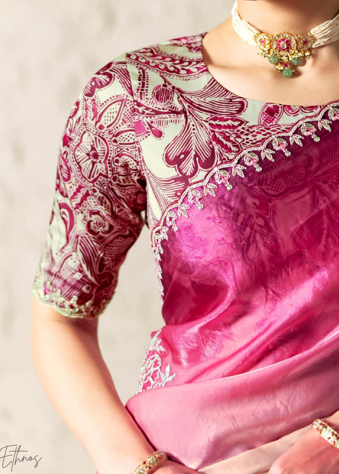 Ombre Fuchsia Embroidered Glass Tissue Designer Saree