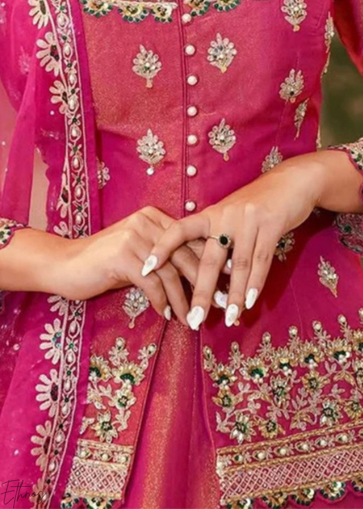Ombre Moti-Embroidered Silk Lehenga Set
