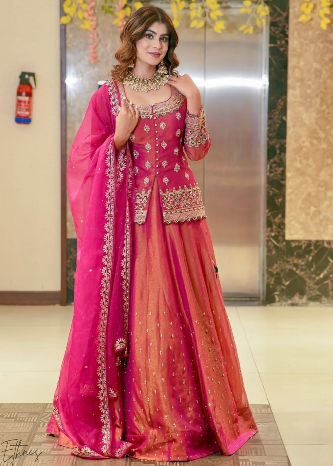 Ombre Moti-Embroidered Silk Lehenga Set