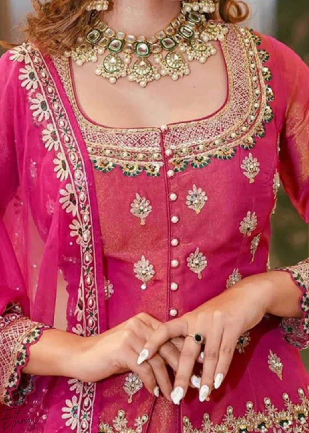 Ombre Moti-Embroidered Silk Lehenga Set