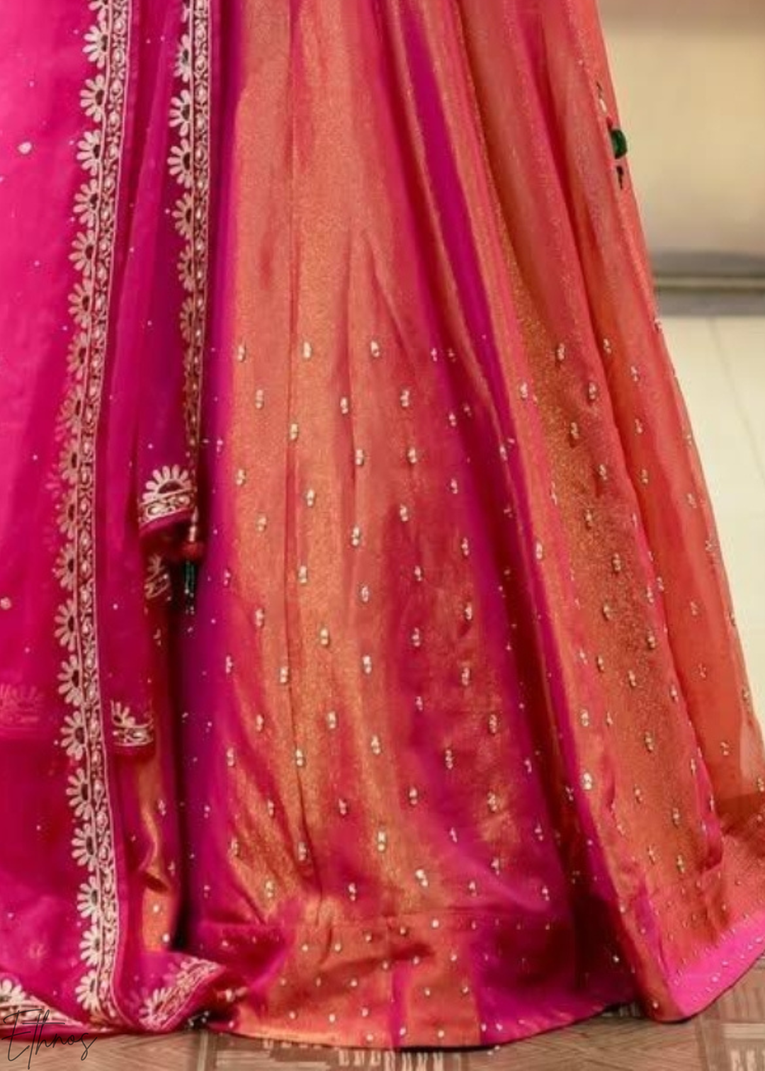 Ombre Moti-Embroidered Silk Lehenga Set