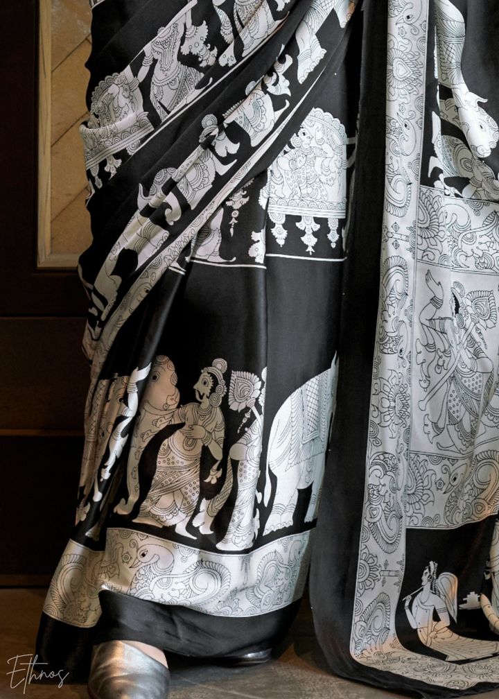 Onyx Black Artisan Patola Crepe Silk Saree