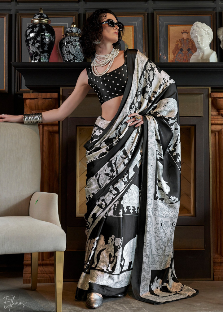 Onyx Black Artisan Patola Crepe Silk Saree