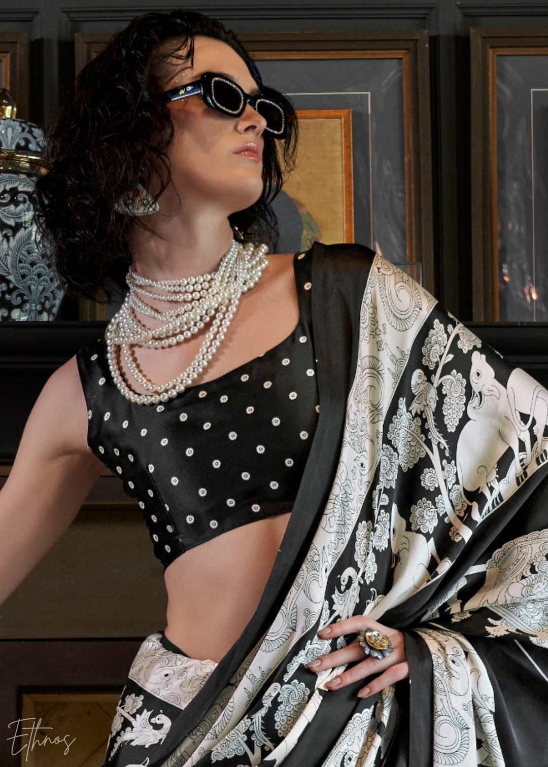 Onyx Black Artisan Patola Crepe Silk Saree
