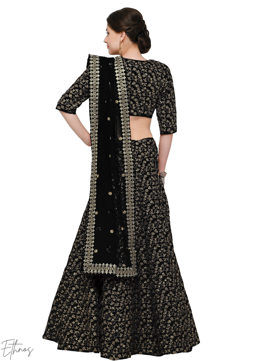 Onyx Black Intricate Brocade Raw Silk Lehenga Choli