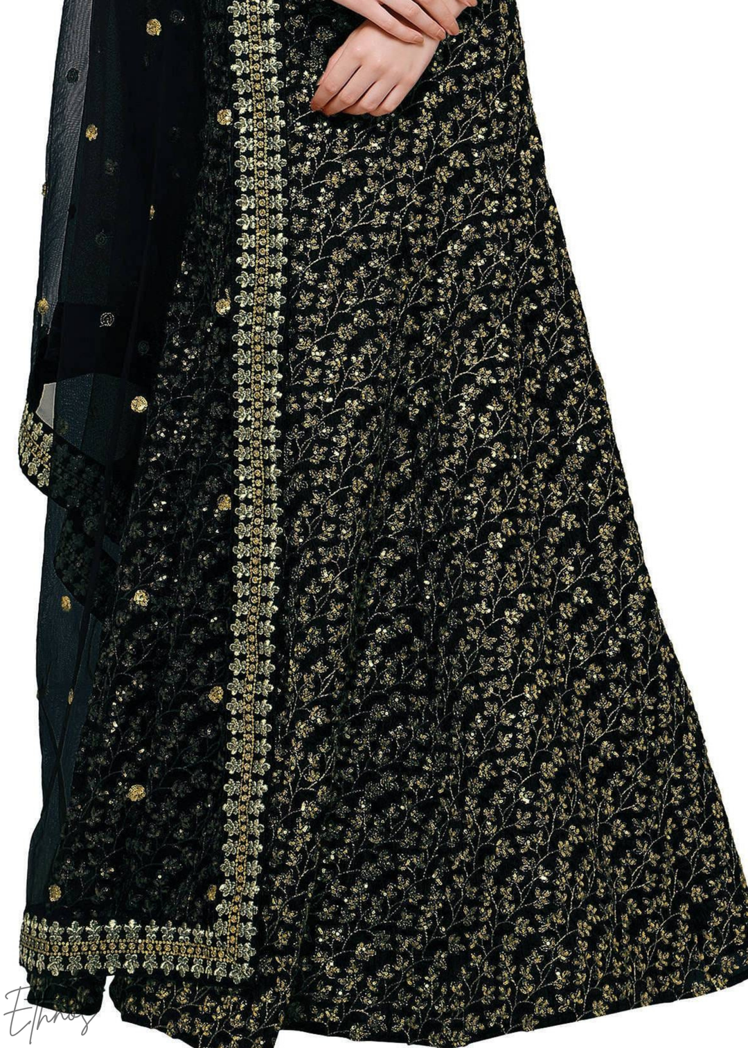 Onyx Black Intricate Brocade Raw Silk Lehenga Choli