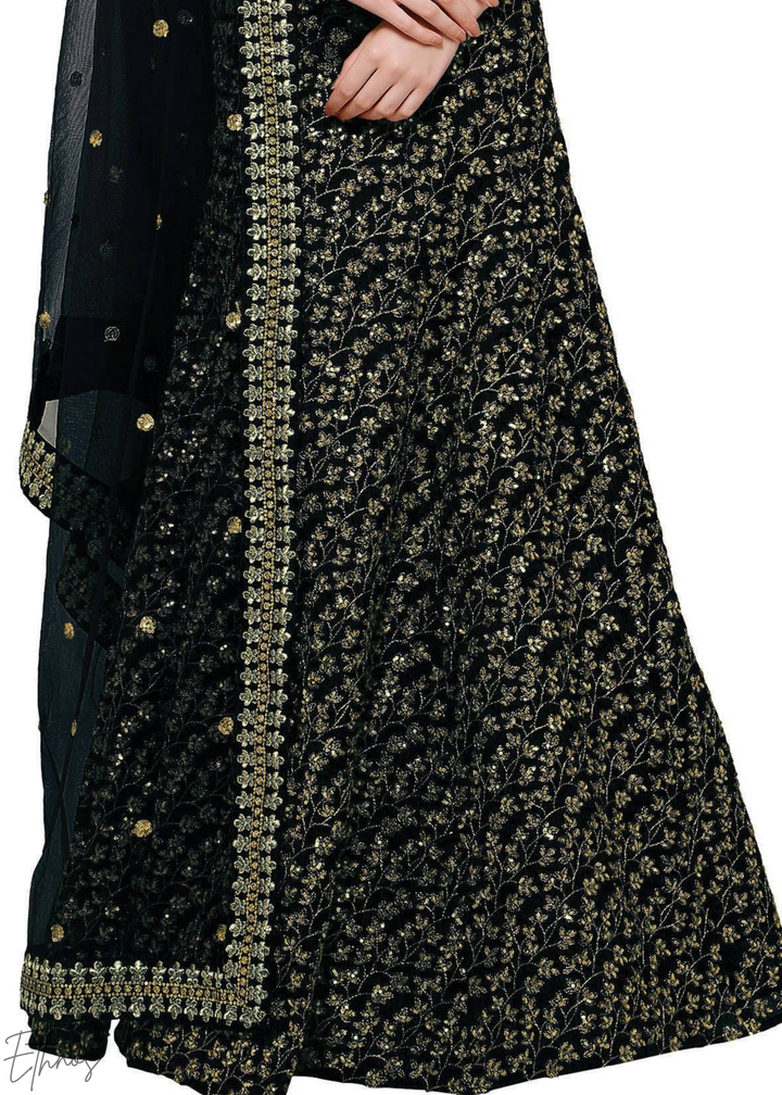 Onyx Black Intricate Brocade Raw Silk Lehenga Choli