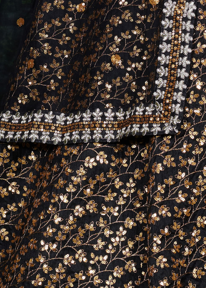 Onyx Black Intricate Brocade Raw Silk Lehenga Choli