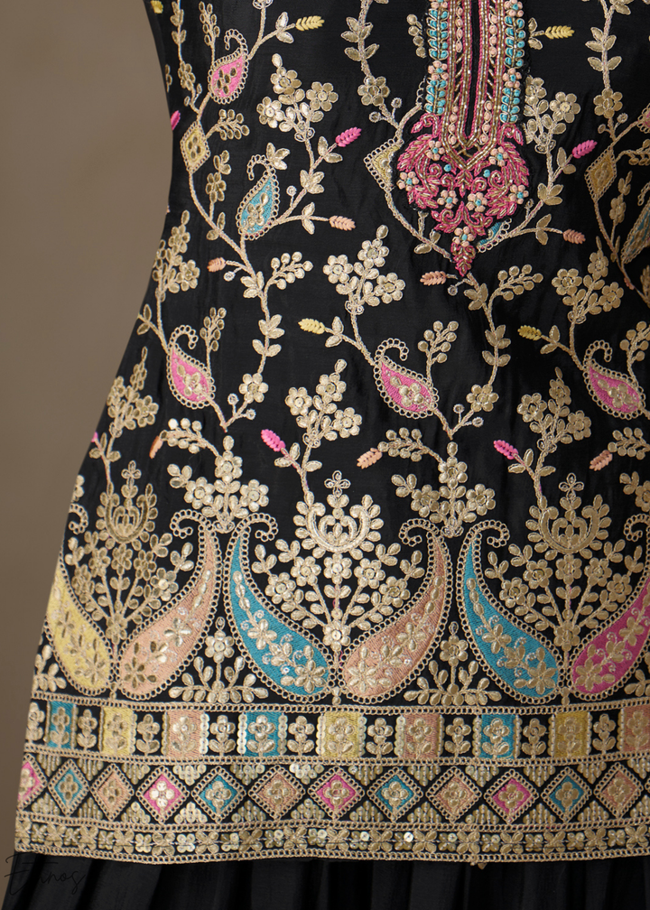 Onyx Black Persian Vine Chinon Palazzo Suit