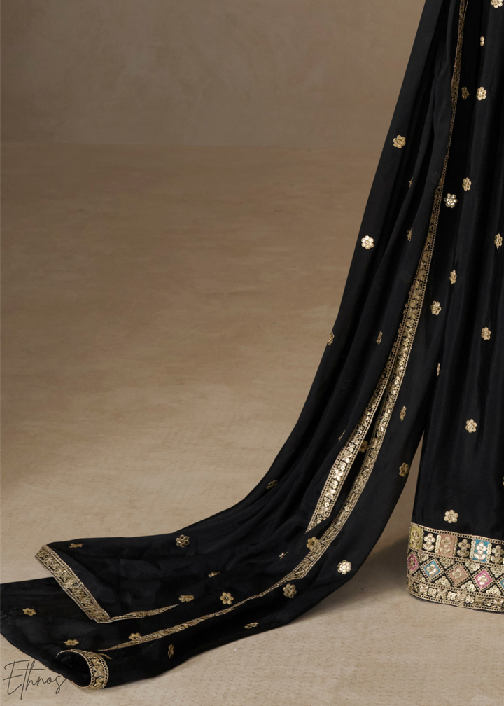 Onyx Black Persian Vine Chinon Palazzo Suit