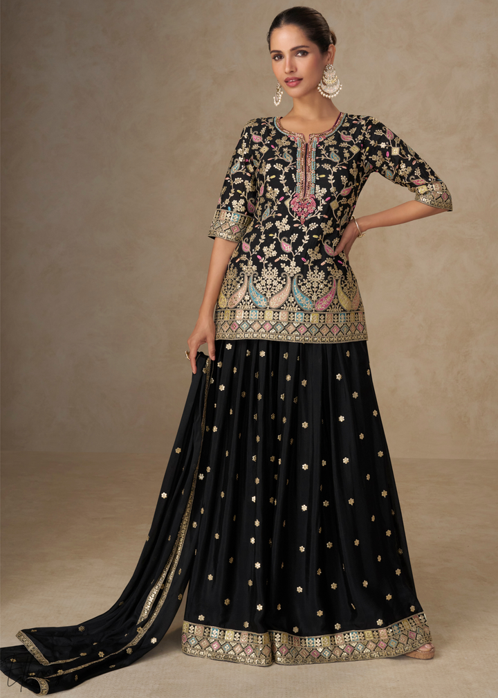 Onyx Black Persian Vine Chinon Palazzo Suit