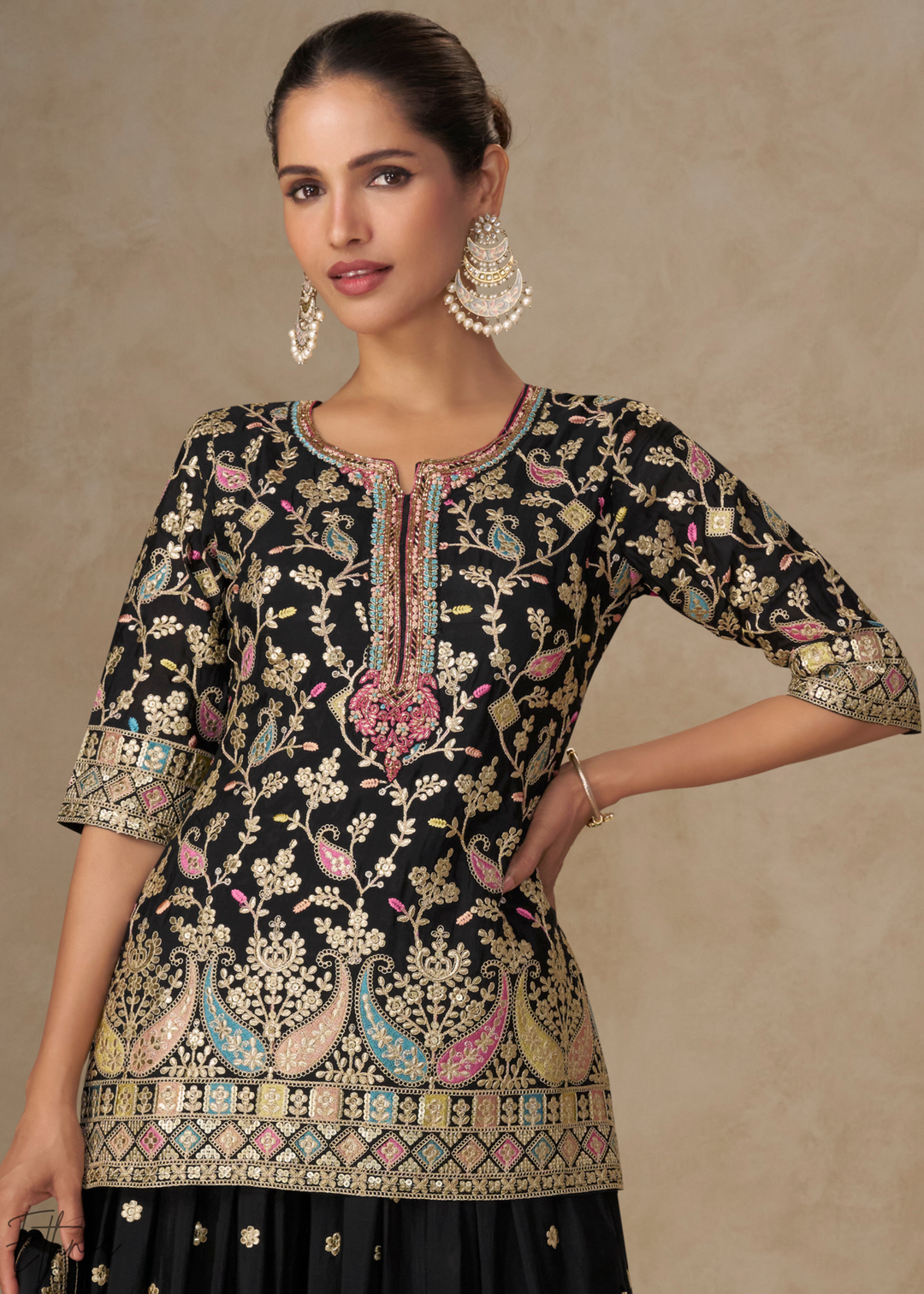 Onyx Black Persian Vine Chinon Palazzo Suit