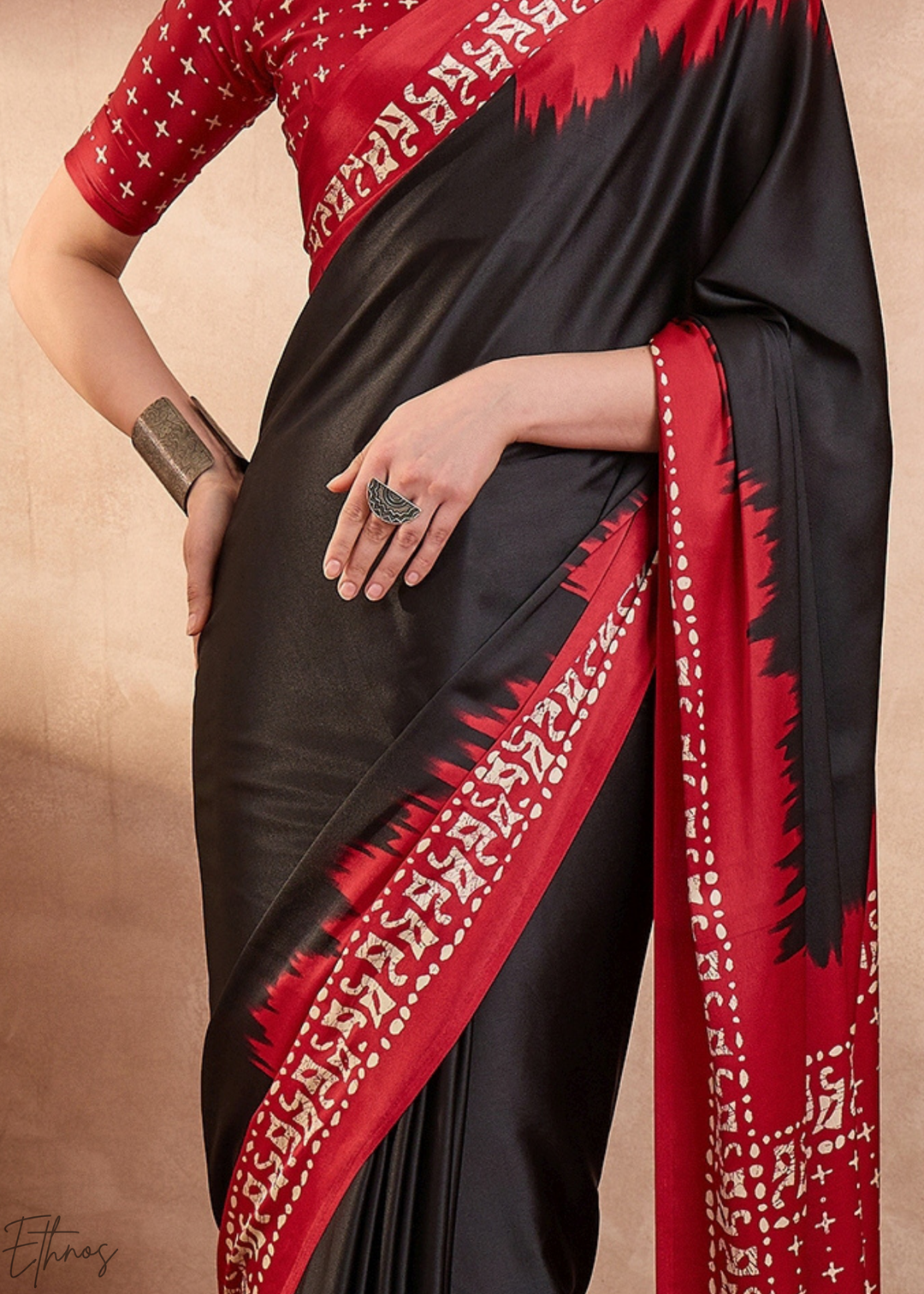 Onyx Modal Silk Bandhani Border Saree