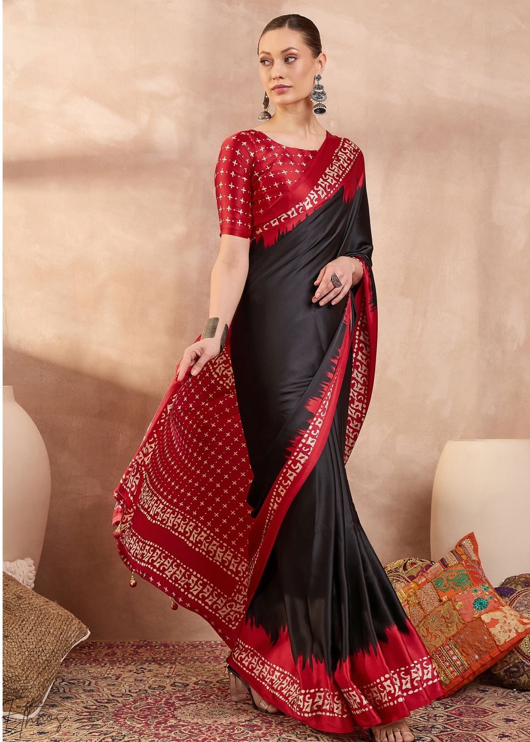 Onyx Modal Silk Bandhani Border Saree