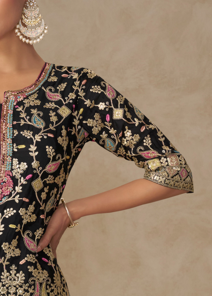 Onyx Black Persian Vine Chinon Palazzo Suit